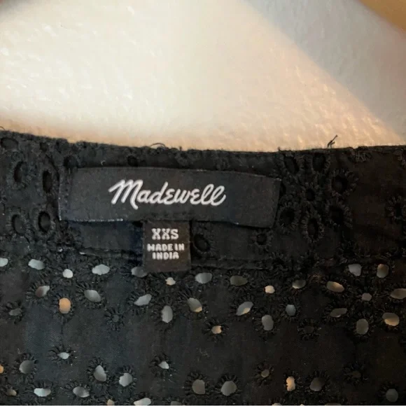 Madewell Eyelet Village Ruffle Sleeve Shirt Top Blouse Black - Picture 5 of 6